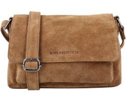 Hide & Stitches Brazos Schoudertas - Suede - Crossbody - Leer - Overslag - Leren Dames Tas - Camel