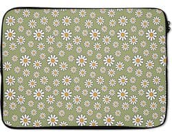 Laptophoes 13 inch - Vintage - Patronen - Bloemen - Madelief - Laptop sleeve - Binnenmaat 32x22,5 cm - Zwarte achterkant - Back to school spullen - Schoolspullen jongens en meisjes middelbare school - Macbook air hoes - Chromebook sleeve
