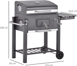 Outsunny Grillwagen houtskoolgrill houtskoolgrill BBQ-grill staande grill tuingrill roestvrij staal 846-013 — thumbnail 5