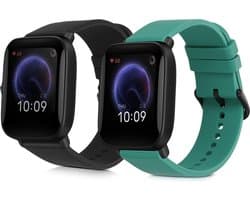 kwmobile 2x horlogebandjes geschikt voor Huami Amazfit Bip U / Bip U pro bandje - Smartwatch bandjes van TPU - Activity tracker horloge band in zwart / donkergroen