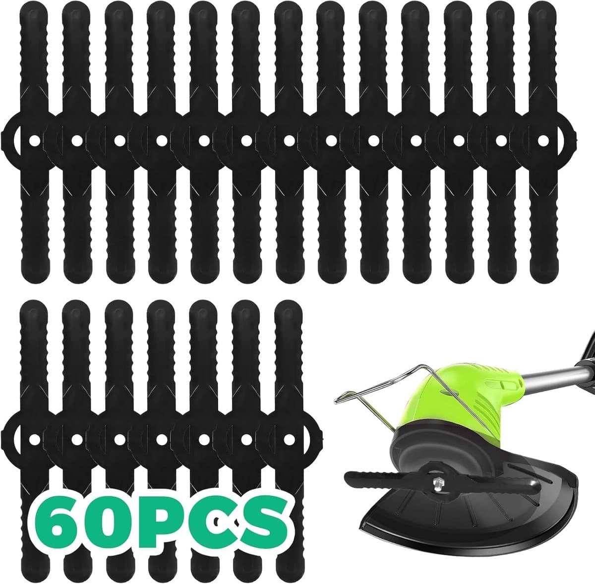 SnelShoppen - Pack van 60 Vervangbladen voor Grastrimmer 14 cm - Duurzame Plastic Messen voor Tuin Onderhoud - Ideaal voor Accu Grasmaaier, Zwart — afbeelding 1