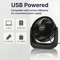 USB Tafelventilator Stil 20 dB – 3 Snelheden – 360° Draaibaar – Compact 15,2 cm – Wit — thumbnail 2