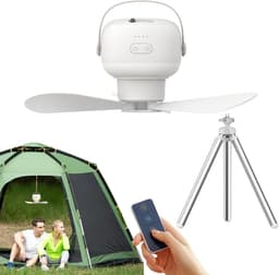 Plafondventilator Tent - Met Licht - Kamperen Buiten - Krachtige Batterij - 26x9 cm - Wit — thumbnail 1