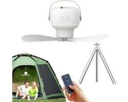 Plafondventilator Tent - Met Licht - Kamperen Buiten - Krachtige Batterij - 26x9 cm - Wit