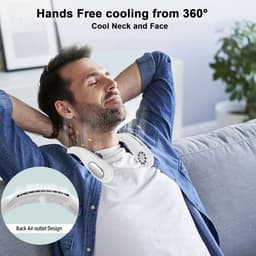 Draagbare nekventilator, 5000 mAh, USB oplaadbaar, persoonlijke nekventilator, 5 snelheden (wit) — thumbnail 3