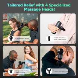 Mini Massage Gun - Spier Massager - Spierherstel Bevorderen - 5 Snelheden Laag Geluid - 4 Massagekoppen - Zwart — thumbnail 4