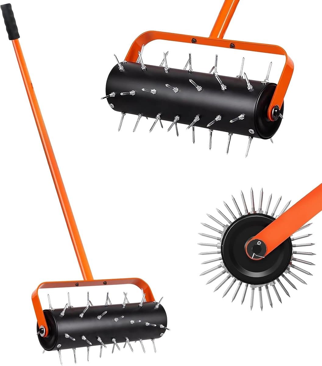 SnelShoppen - Handgrasmaaier met 42 scherpe nagels, 5 cm diep, grasmaaier voor tuin, gazon, patio, 180 x 38 cm, ideaal voor luchtigen bodem, lange lev — afbeelding 1