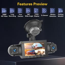 SnelShoppen - 1080P HD Dashcam voor Auto met 64GB TF-Kaart, Waterdichte Mini 3 Inch Camera, Nachtzicht, Loopopname, G-Sensor en 360 Graden Hoek — thumbnail 5