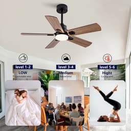 MODENUIT Plafondventilator met Licht – 42 Inch – Metaal en Hout – Zwart en Walnoot – 6 Snelheden — thumbnail 3