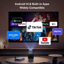 SnelShoppen - Mini Beamer met Ingebouwde Apps, 5G Wi-Fi 6, Bluetooth 5.4, Ondersteunt 4K/1080P, Auto Keystone, 270° Draaibaar - HDMI/TV Stick/USB/iOS/ — thumbnail 5