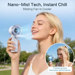 LISM-2-in-1 handventilator met sproeifunctie, draagbare waternevelventilator (oplaadbaar, met 5 snelheden en led-display), persoonlijke mini-koelventilator met afneembaar waterreservoir, zomercadeau Geschikt voor mannen en vrouwen - blauw — thumbnail 2