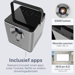 Mini Beamer - Grijs - Inclusief Afstandsbediening - Draadloos Streamen - Voor Thuis en Buiten — thumbnail 4