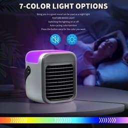 Draadloze draagbare mini-luchtkoelerventilator, multifunctionele persoonlijke USB 2000 MAh-luchtkoeler met 3 snelheden, 7 kleuren veranderende LED-nachtlampje-luchtbevochtiger met watertank, geschikt voor iedereen, inclusief peuters-grijs — thumbnail 5