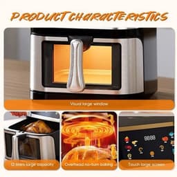 Airfryer - XXL – Heteluchtfriteuse – 2400W/2800W – 12L - RVS & Touchscreen – Multifunctionele Elektrische Friteuse - Olievrij Frituren - Zwart — thumbnail 3