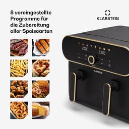 Heteluchtfriteuse - Dubbele Oven - Gezond Koken - Twee Kamers - 11 Liter - Zwart Goud — thumbnail 4