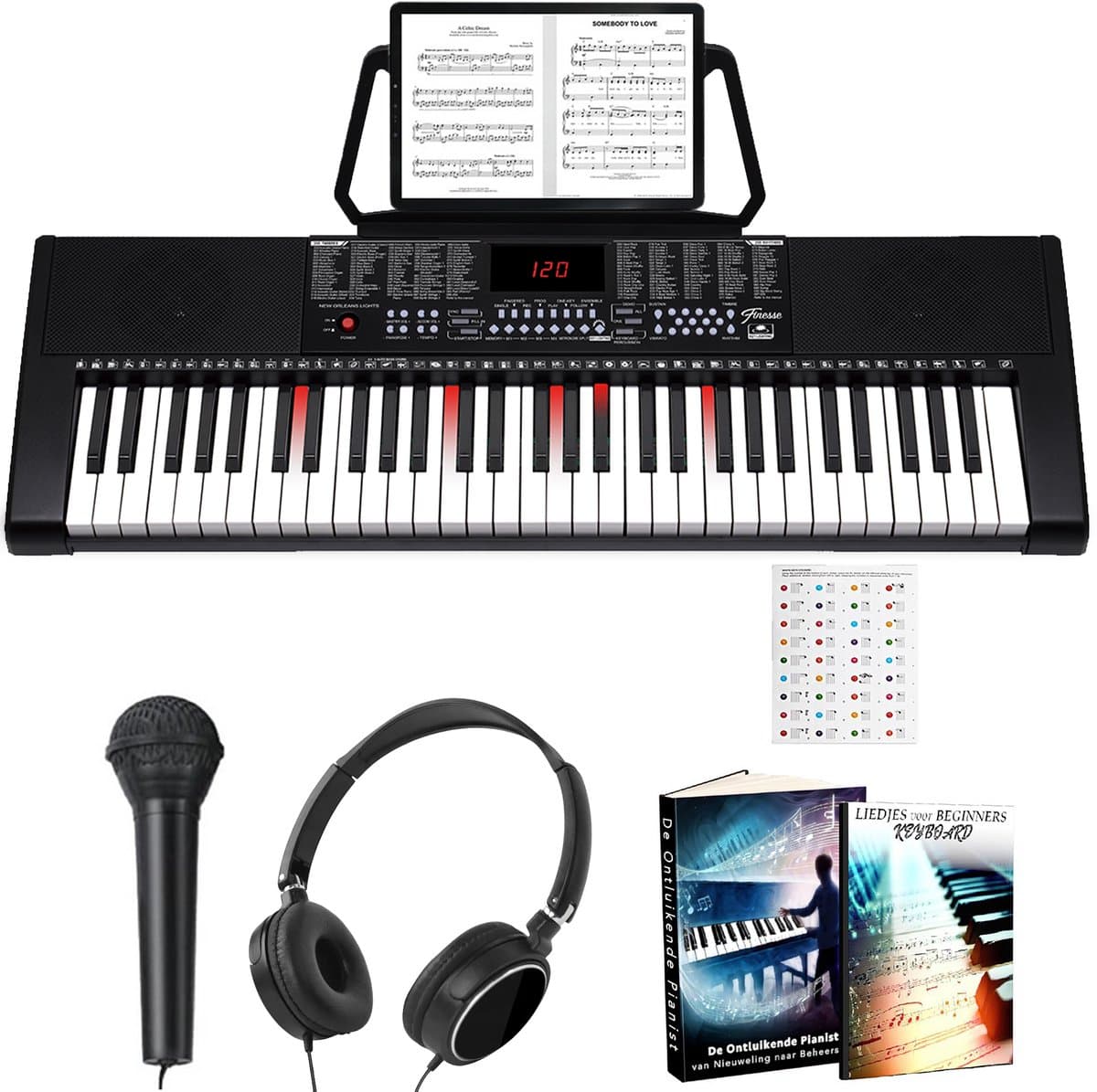 Finesse Keyboard Piano - Lichtgevende Toetsen - Accessoires - 61 Keys - Digitale Piano - Elektrische Piano - Kind — afbeelding 1