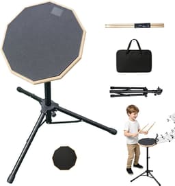 12 Inch Drumpad Set – Stille Drum Oefenpad - Oefendrumpad - Drum Practice Pad - met Stokken & Verstelbare Standaard & Draagtas – Achthoekig - Voor Oefenen & Studie — thumbnail 1