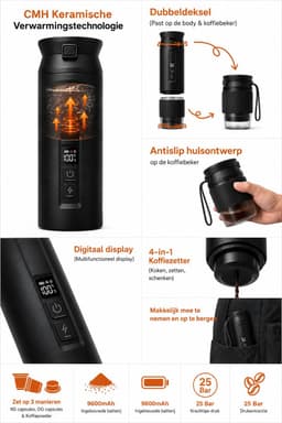 Yemtech® 4 in 1 Draagbare Koffiemachine - Draagbare Espressomachine - Espresso - Filterkoffie - 100 ml - Mini Koffiemachine - Oplaadbaar 9600mAh - Pour-Over Filterkoffie — thumbnail 2