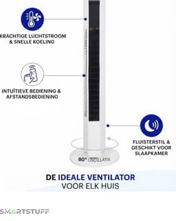 Smartstuff Torenventilator - Ventilator - Oscillatie - Afstandsbediening - Verkoeling - Stil — thumbnail 4