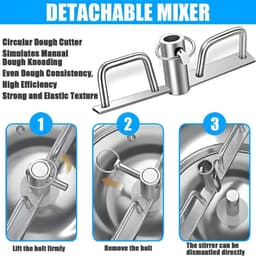 Deegmixer - Broodkneedmachine Deegkneedmachine - Deeg Mengen En Kneden - Afneembaar Bassin - 5/8 kg - Zilver — thumbnail 4