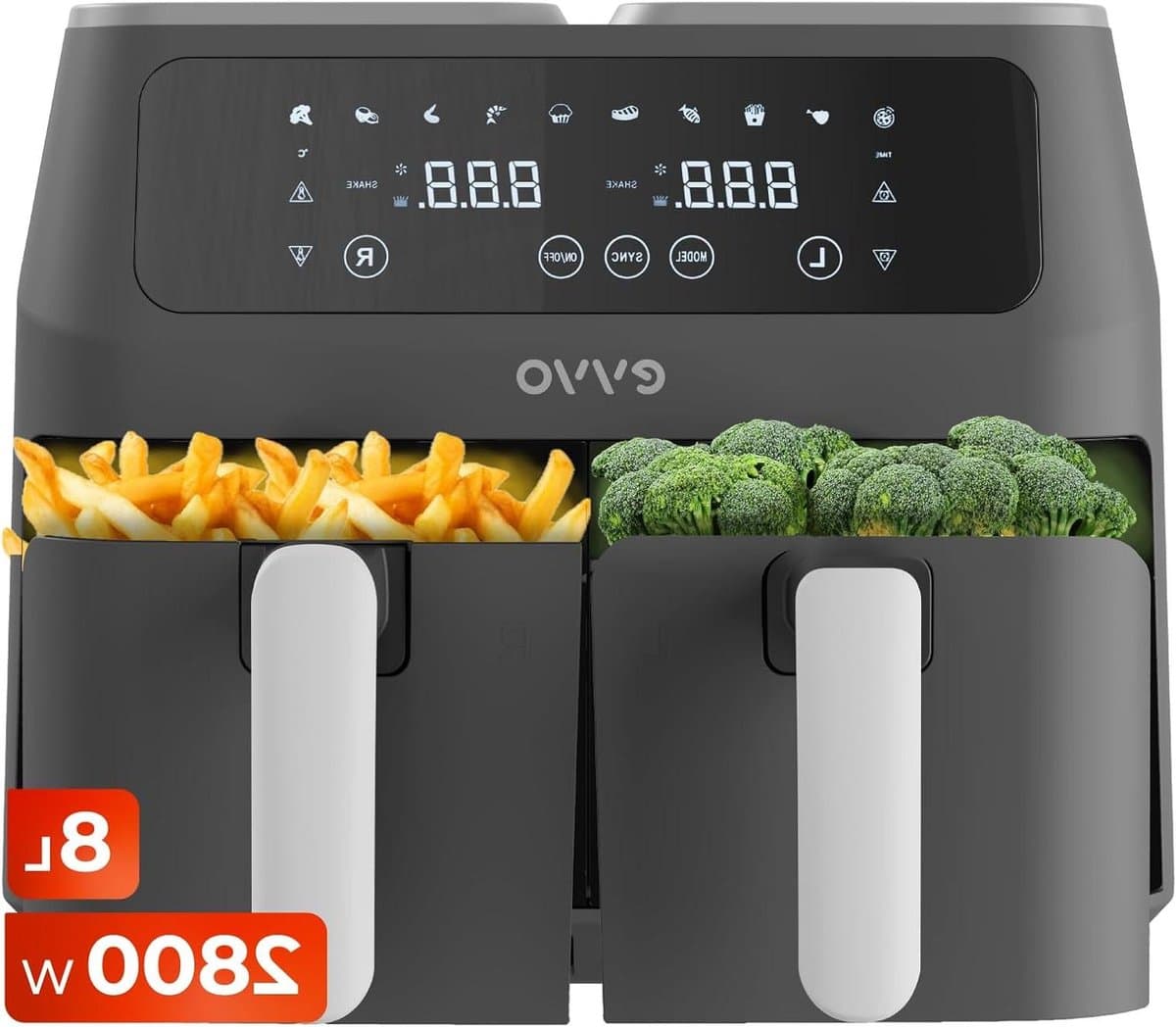 Airfryer Dubbele Mand - Olievrije Friteuse - Gezond Koken - Dubbele Cyclone Technologie - 8 Liter - Zwart — afbeelding 1