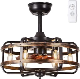 Plafondventilator met verlichting retro industrieel stil met afstandsbediening timer zwart metalen kooi 46 cm — thumbnail 3