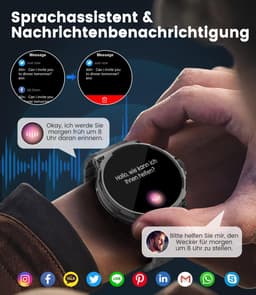 FOSMET Smartwatch Heren - 1200mAh accu - Smartwatch Heren Militair Kwaliteit - 60 dagen standby - Rugged Horloge Heren - Stappenteller - Hartslagmeter - Slaapmonitor - Belfunctie - Kompas - Waterdicht - Sport Horloge - Geschikt voor Android en iOS — thumbnail 4