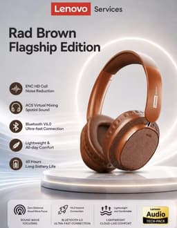 Lenovo - Draadloze bruine koptelefoon LS105 - Snelle connectie - Fast charging — thumbnail 1