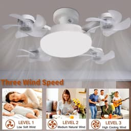 Schroefventilator Met Lamp - 4 Koppen - Afstandsbediening - Dimbaar 3 Kleurtemperaturen - 3 Windsnelheden - Geschikt voor Slaapkamer, Keuken en Garage — thumbnail 2