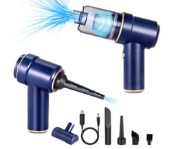 3-in-1 Draadloze Handstofzuiger met Persluchtblaasfunctie, Oplaadbare Mini Stofzuiger Basismodel Blauw voor Huisdierenhaar en Autoreiniging — thumbnail 1