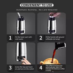 Draagbaar Koffiezetapparaat - Reiskoffiemachine Auto Koffie - Koffie Zetten Onderweg - Compact Roestvrij Staal Ontwerp - 150 ml - Zwart — thumbnail 2
