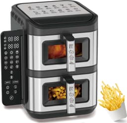 Luchtfriteuse Dubbele Mand - Airfryer Twee Manden - Gezond Koken - Dubbele Manden - 12L - Zwart — thumbnail 1