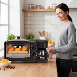 Joorly Magnetron - 3-in-1 Multifunctioneel - Mini Oven 9L - Koffiezetapparaat - 600 ml Koffiekan – Broodrooster – Compact Keukenapparaat – Zwart — thumbnail 2