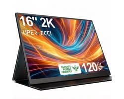 UPERFECT 2K 16'' draagbare monitor 2560*1600 QHD 120Hz extern scherm USB-C Mini HDMI voor laptop, pc, smartphone, Switch