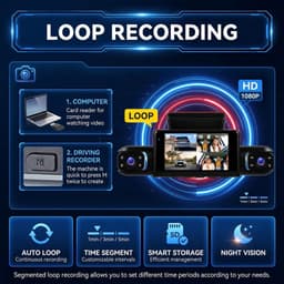 SnelShoppen - 1080P 4-kanaals 360° Dashcam Auto met 4 Camera's FHD voor Voor, Achter, Links, Rechts - 3 Inch Auto Camera voor Volledige Beveiliging — thumbnail 2