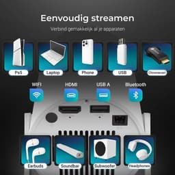 Mini projector met 4K ondersteuning - Smart TV met Android 14.0 - WiFi 6 & Bluetooth 5.0 - Ideaal voor home cinema - SnelShoppen — thumbnail 4