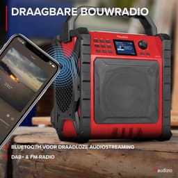 Bouwradio - Audizio Jobsite XL bouwradio met accu - Bluetooth, DAB+ en FM - IP54 waterdicht - 200W - Rood — thumbnail 4