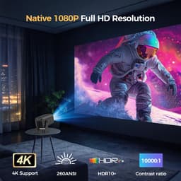 SnelShoppen - Mini Projector 4K Native 1080P Draagbare Projector met Android, Autofocus, Keystone-correctie, WiFi 6, Bluetooth 5.4, 5W Luidspreker, 18 — thumbnail 2
