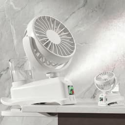 Mini USB-clipventilator, mini oplaadbare luchtbevochtiger met nevel, 4 windsnelheden, tafelventilator, mini draagbare ventilator voor thuis, bureau en kantoor (wit). — thumbnail 1
