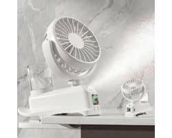 Mini USB-clipventilator, mini oplaadbare luchtbevochtiger met nevel, 4 windsnelheden, tafelventilator, mini draagbare ventilator voor thuis, bureau en kantoor (wit).