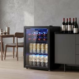 TEKROA® Drankenkoelkast - Mini Koelkast met Glazen Deur - 70L voor 70 Blikjes - Stille - Verstelbare Planken - Zwart — thumbnail 2