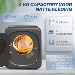 Mini wasdroger - Kleine wasdroger - Afvoerdroger - Droogkast – 4 kg – LED scherm – Wandmontage - Kleine ruimte - 53,5x46,5x64,5 cm - Droger - Grijs — thumbnail 3