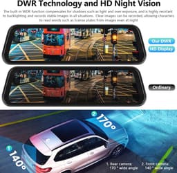 Achteruitkijkspiegel Dashcam met Bluetooth en Carplay 9,66 inch – HD Nachtzicht Camera voor en Achter — thumbnail 5