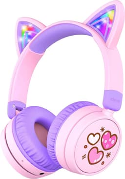 Bluetooth Hoofdtelefoon voor Kinderen met Kattenoren en LED Verlichting - 60 Uur Speeltijd, Veilig Volume tot 85 dBA, Microfoon en USB C Opladen — thumbnail 1
