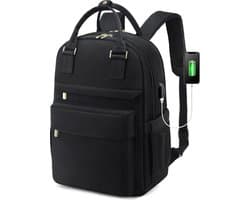 Vermanto Rugzak - Rugtas - Dames - Meisjes - Vrouwen - Laptop - Boekentas - Werk - School - Waterdicht - USB - Zwart