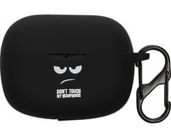 kwmobile Hoes geschikt voor JBL Wave Beam / Beam 2 / Wave 200TWS - Siliconen cover voor oordopjes in wit / zwart / zwart - Don't Touch My Headphones design