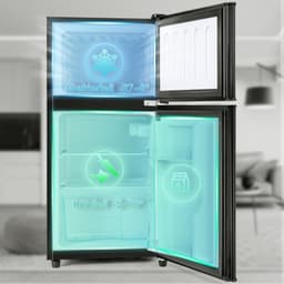 Koel-vriescombinatie, 86,8 cm hoog, 45,5 cm breed, dubbele deur, met een totaal volume van 60 liter, 22 liter vriesvolume, 38 liter koelvolume. 102 kWh/jaar, ledverlichting. Premium zwart [energieklasse E] — thumbnail 3