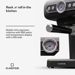 Klarstein Espresso Portafilter Machine met Melkopschuimer - 1 -2 L Retro Mini Espresso Machine met Portafilter - 950 W Klein Koffiezetapparaat - Roestvrij Staal Koffiezetapparaat voor Cappuccino - Zwart — thumbnail 2