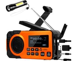 Noodradio - DAB+ - Solar Opwindbaar - Powerbank - Draagbare Radio - Noodpakket - Zaklamp - Opladen en op Batterijen - Bluetooth - Volledig Nederlands