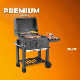 Barbecuewagen Tavien - Houtskoolbarbecue - BBQ - Smoker XXL - Houtskoolgrill - Met Wielen, Roestvrijstalen Handgreep - Perfect voor Buitenterras, Tuin en Achtertuin — thumbnail 3
